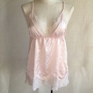 Pink Satin Babydoll Chemise Lace Lingerie NWOT